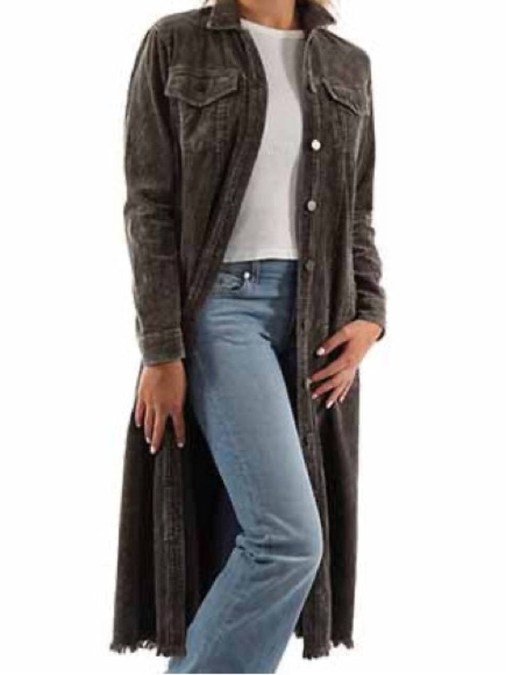 Scully Honey Creek Women’s Olive Corduroy Duster Embroidered Western M